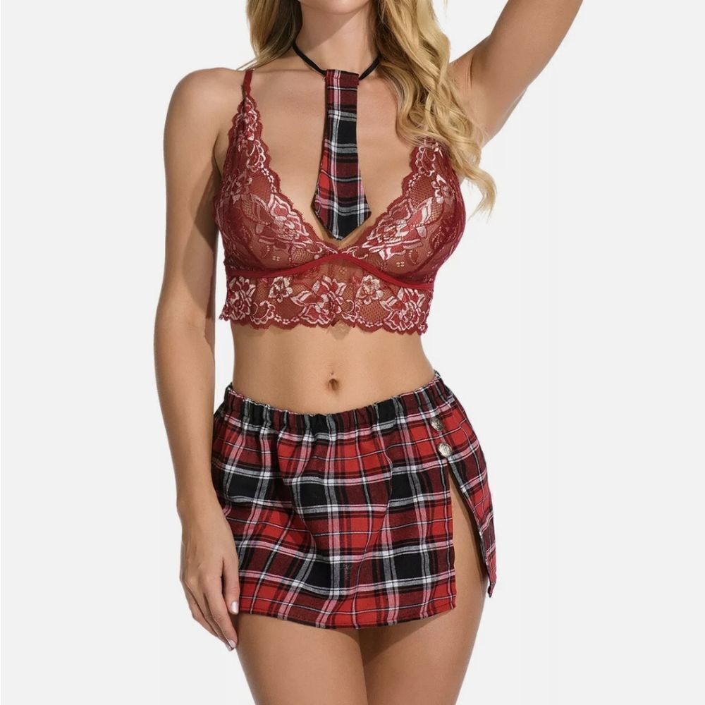 Uniform Women School Girl Plaid Sexy Lingerie Cosplay Costume Fancy Dress Outfit